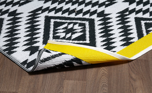 Indoor/Outdoor Black White Yellow Reversible Rug Outdoor Area Rug, Outdoor carpet, outdoor mat, picnic mat