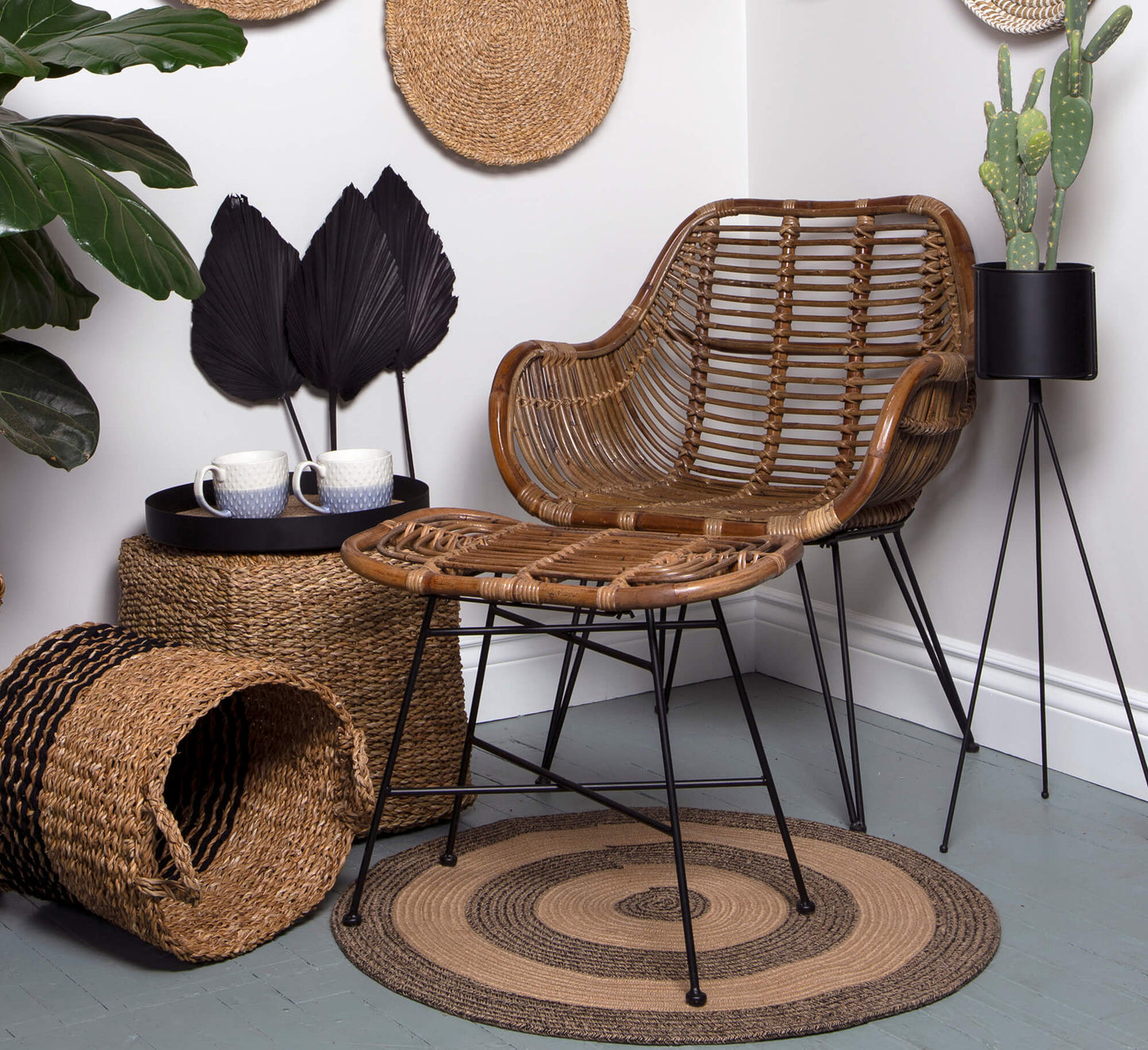 Dark Rattan & Iron Arm Chair