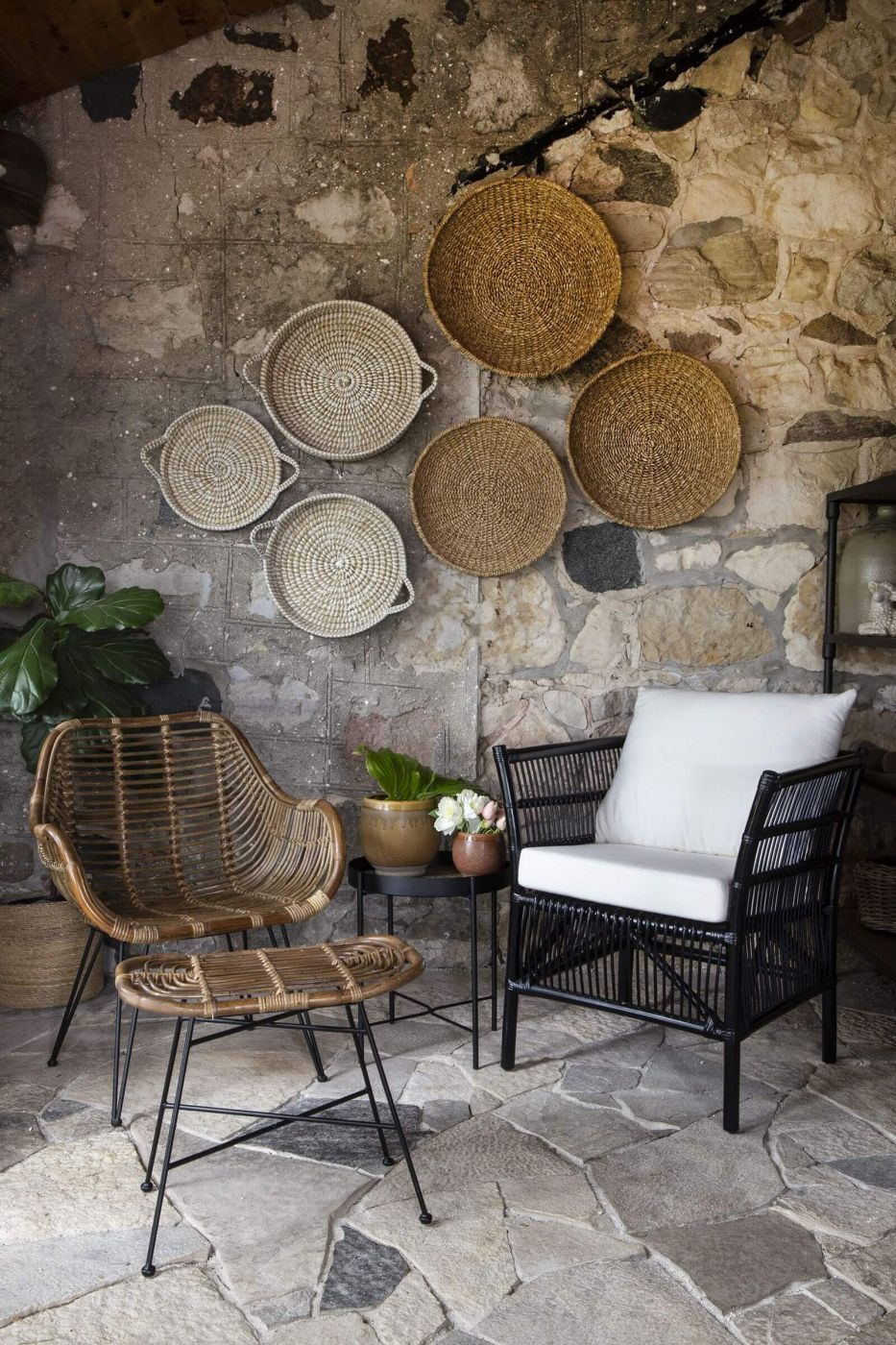 Dark Rattan & Iron Arm Chair