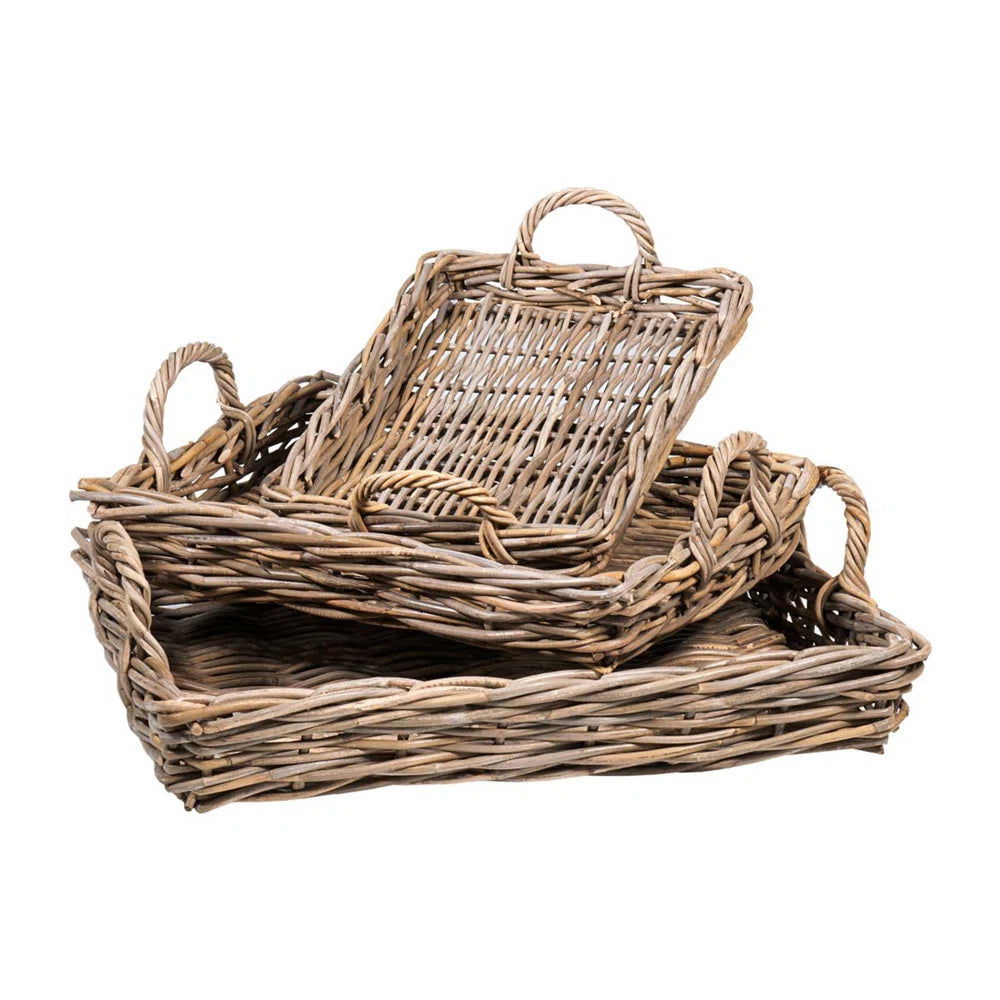 Handwoven Rattan Tray - Set Of 3
