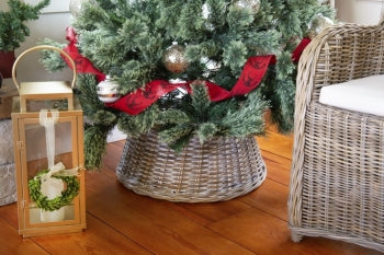 Rattan Christmas Tree Collar - Whitewash