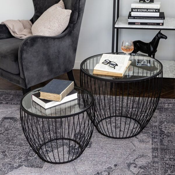 Cyclone Glass Tables - Matte Black (Set of 2) ANCHORED IN MUSKOKA