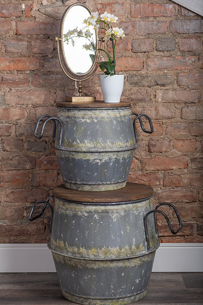 Metal Barrels With Lids, Set of 2 ANCHORED IN MUSKOKA