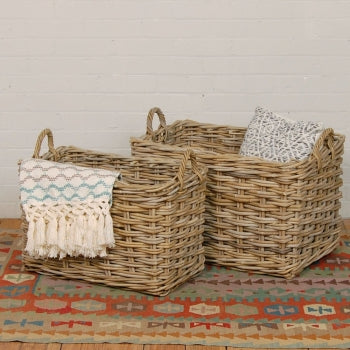 Rattan Rectangular Storage Basket Set Of 2 ANCHORED IN MUSKOKA