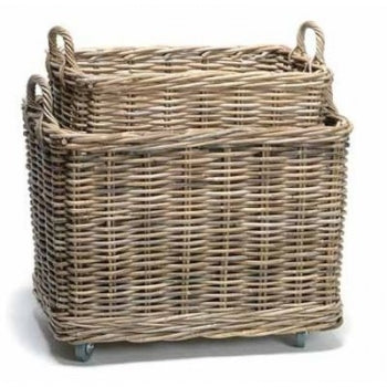 Rattan Storage Basket On Wheels