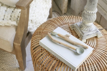 Celine Rattan Side Table With Metal Frame