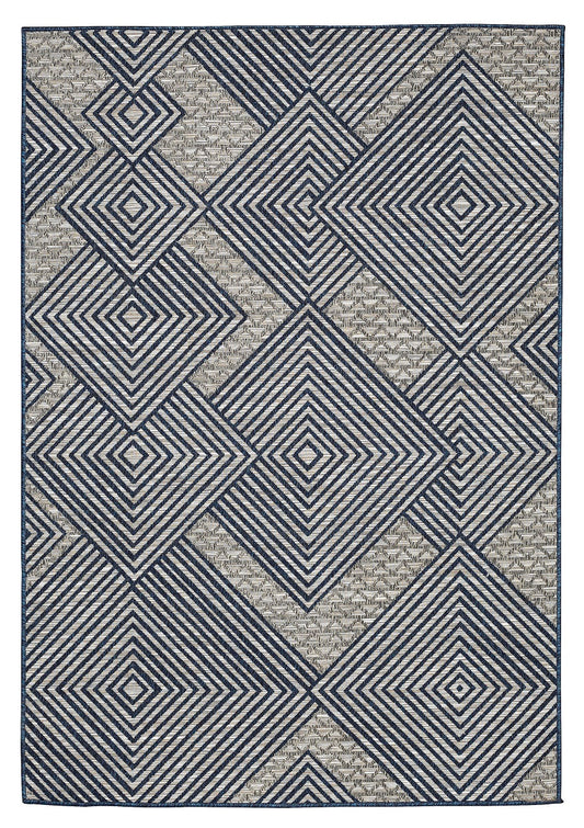 Odessa 1607 Light Grey Navy Indoor Outdoor Rug - Erbanica