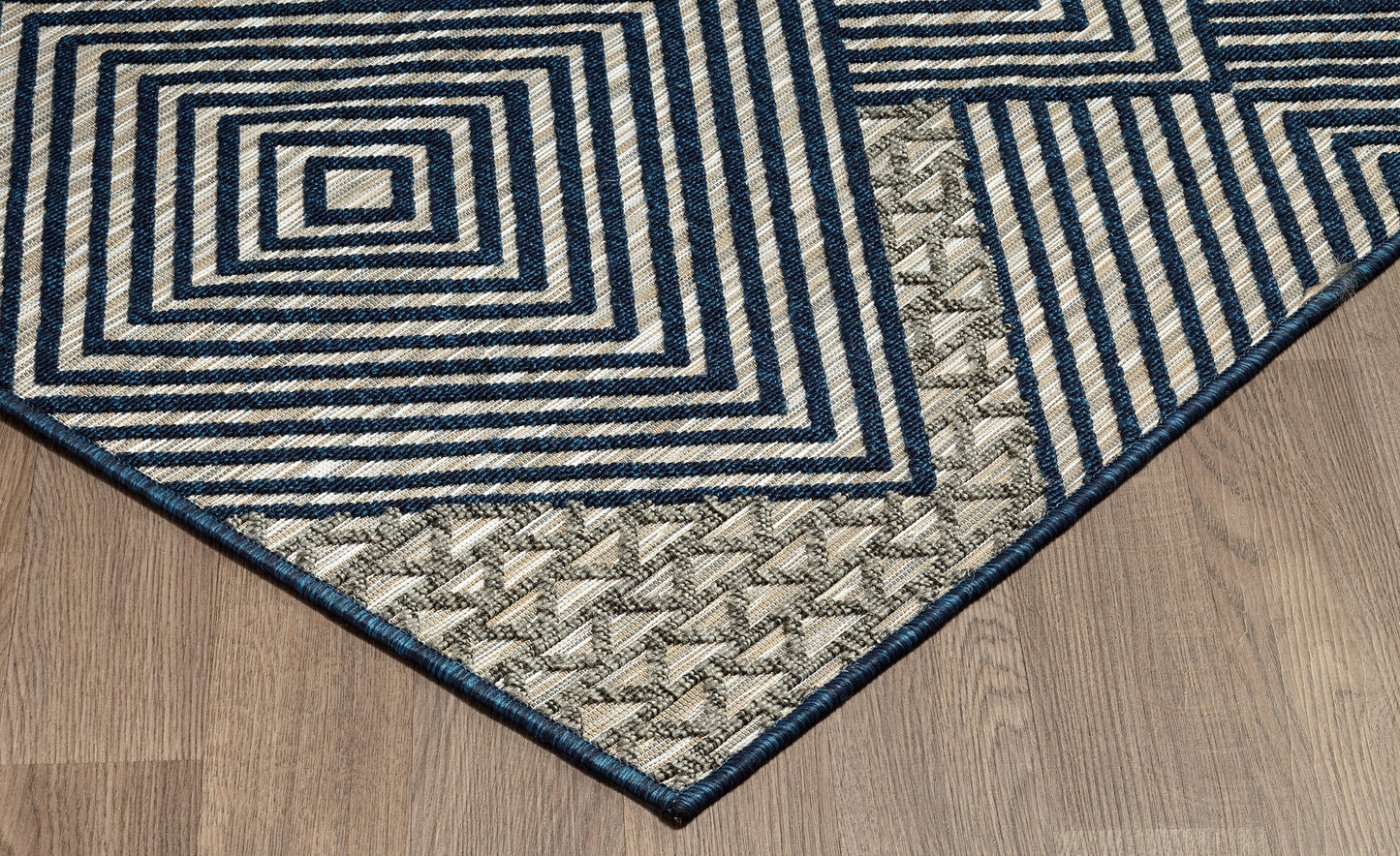 Odessa 1607 Light Grey Navy Indoor Outdoor Rug - Erbanica