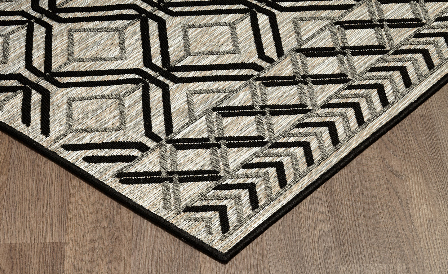 Modern Contemporary Polypropylene Trellis Black Grey Rug - Erbanica