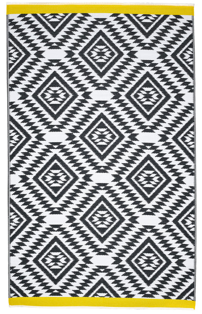 Indoor/Outdoor Black White Yellow Reversible Rug Outdoor Area Rug, Outdoor carpet, outdoor mat, picnic mat