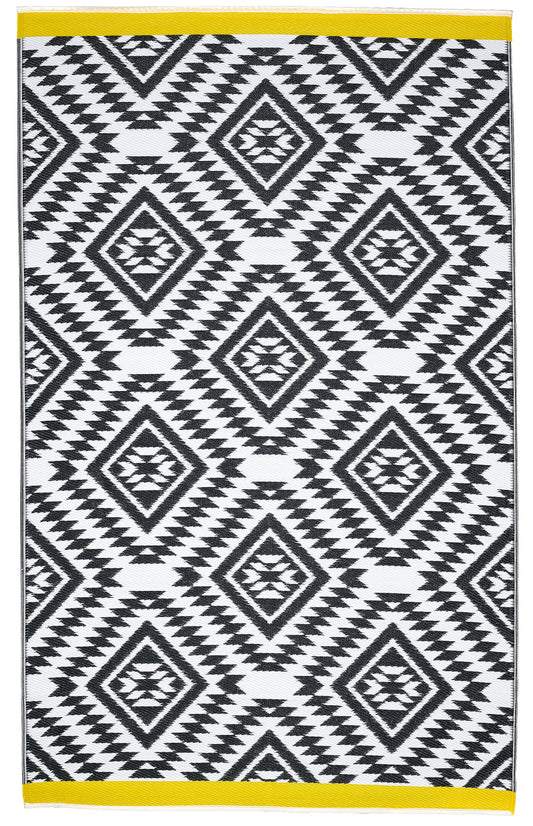 Indoor/Outdoor Black White Yellow Reversible Rug Outdoor Area Rug, Outdoor carpet, outdoor mat, picnic mat