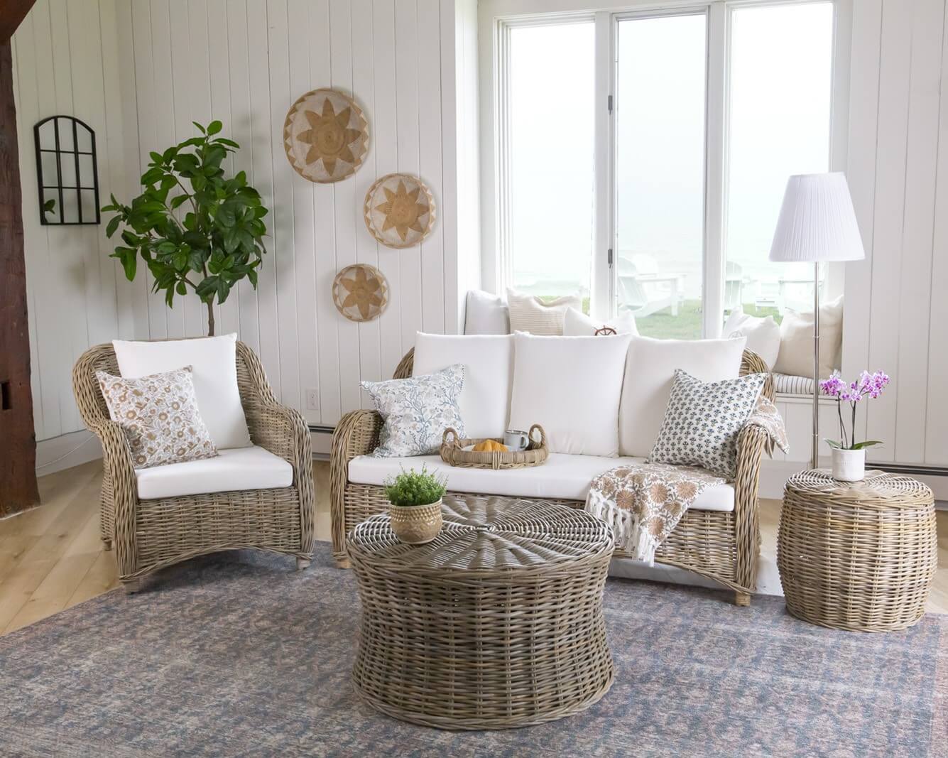 Rattan Katrina Couch With White Cushions