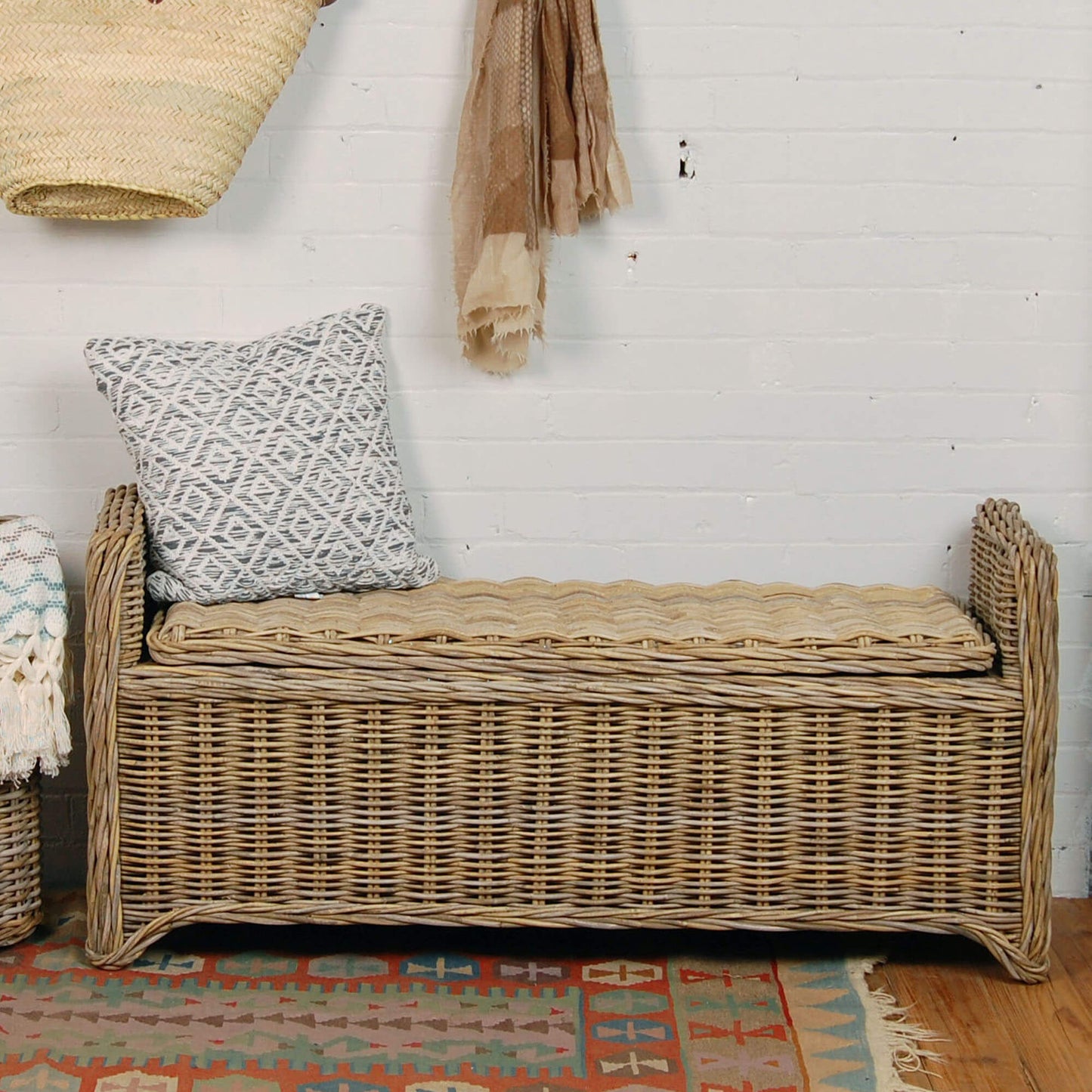 Rattan Storage Bench - High Arms