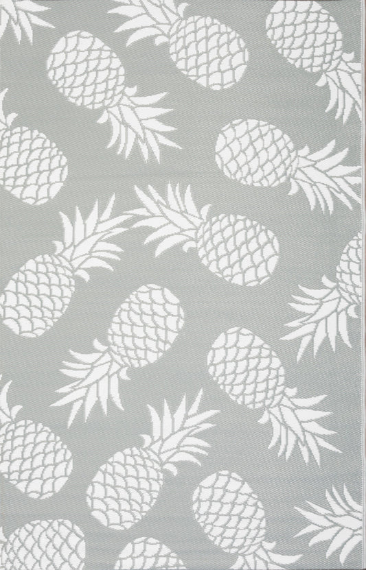 Indoor/Outdoor Grey White Pineapple Reversible Rug Outdoor Area Rug, Outdoor carpet, outdoor mat, picnic mat