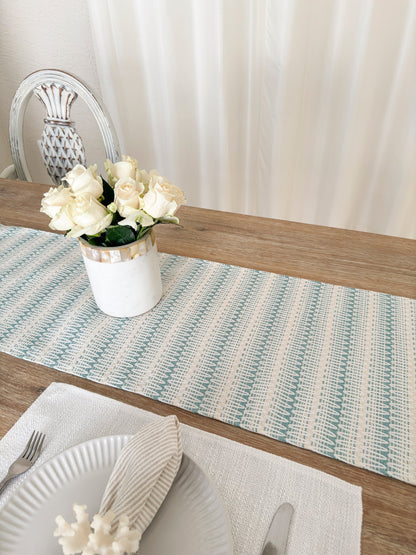 Summer Twist Aqua Indoor Outdoor Set – Table Runner, Placemats & Pillow Collection