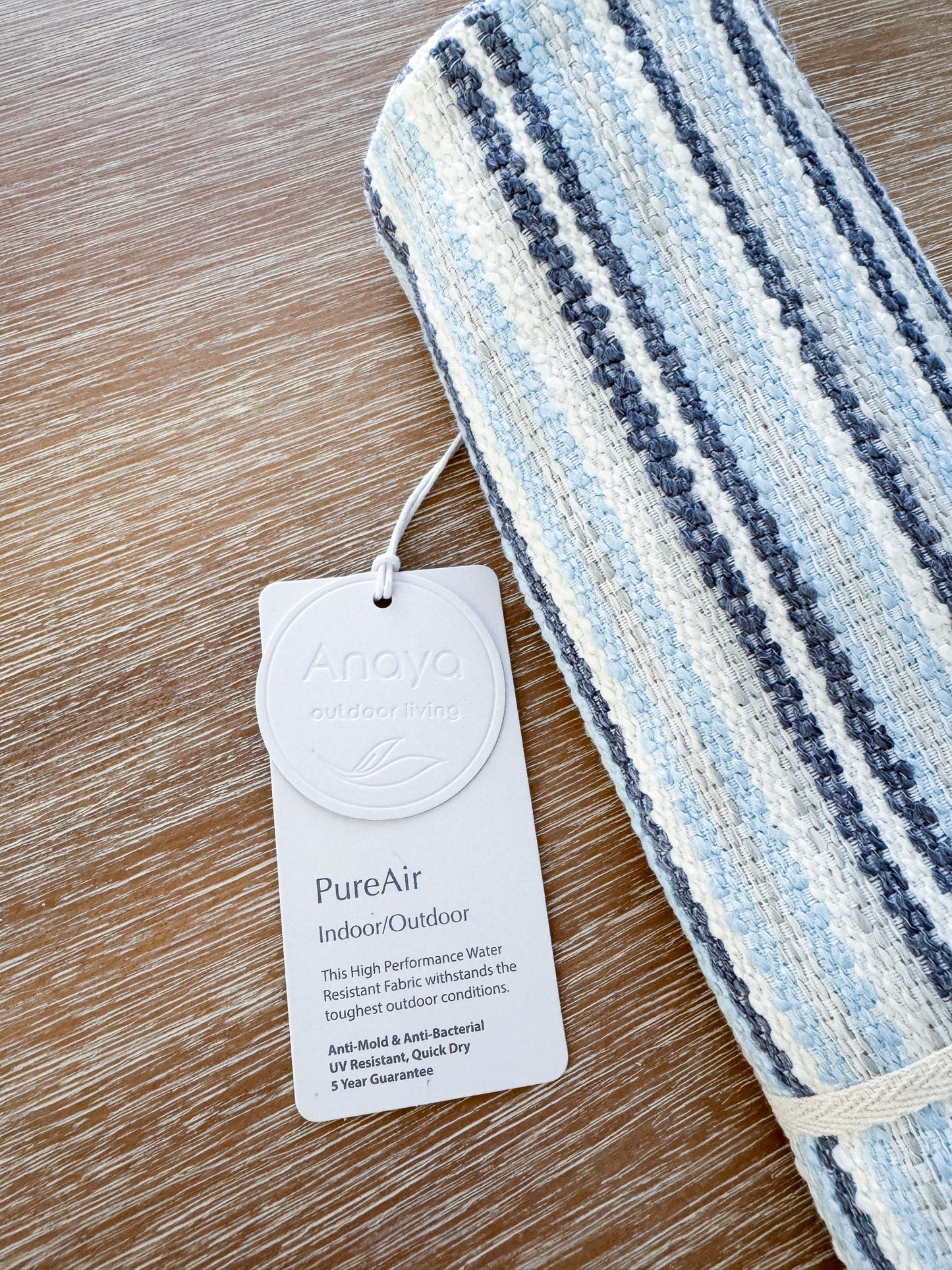 Blue Yacht Stripe Indoor Outdoor Table Runner, Placemats, and Pillows - PureAir Collection