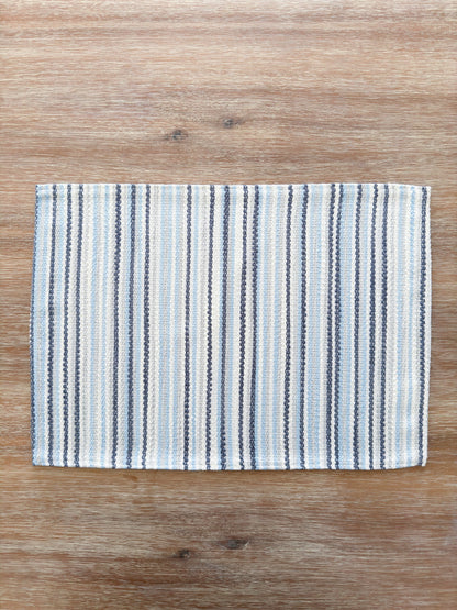 Blue Yacht Stripe Indoor Outdoor Table Runner, Placemats, and Pillows - PureAir Collection