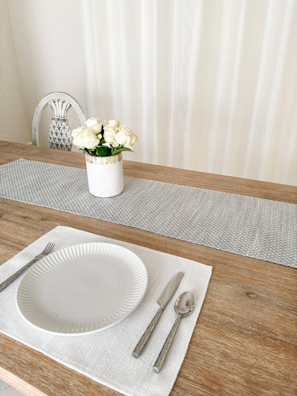 Seaside Smooth White Indoor Outdoor Table Runner, Placemat, and Pillow Collection