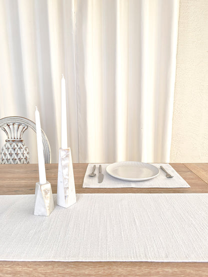 Seaside Smooth White Indoor Outdoor Table Runner, Placemat, and Pillow Collection