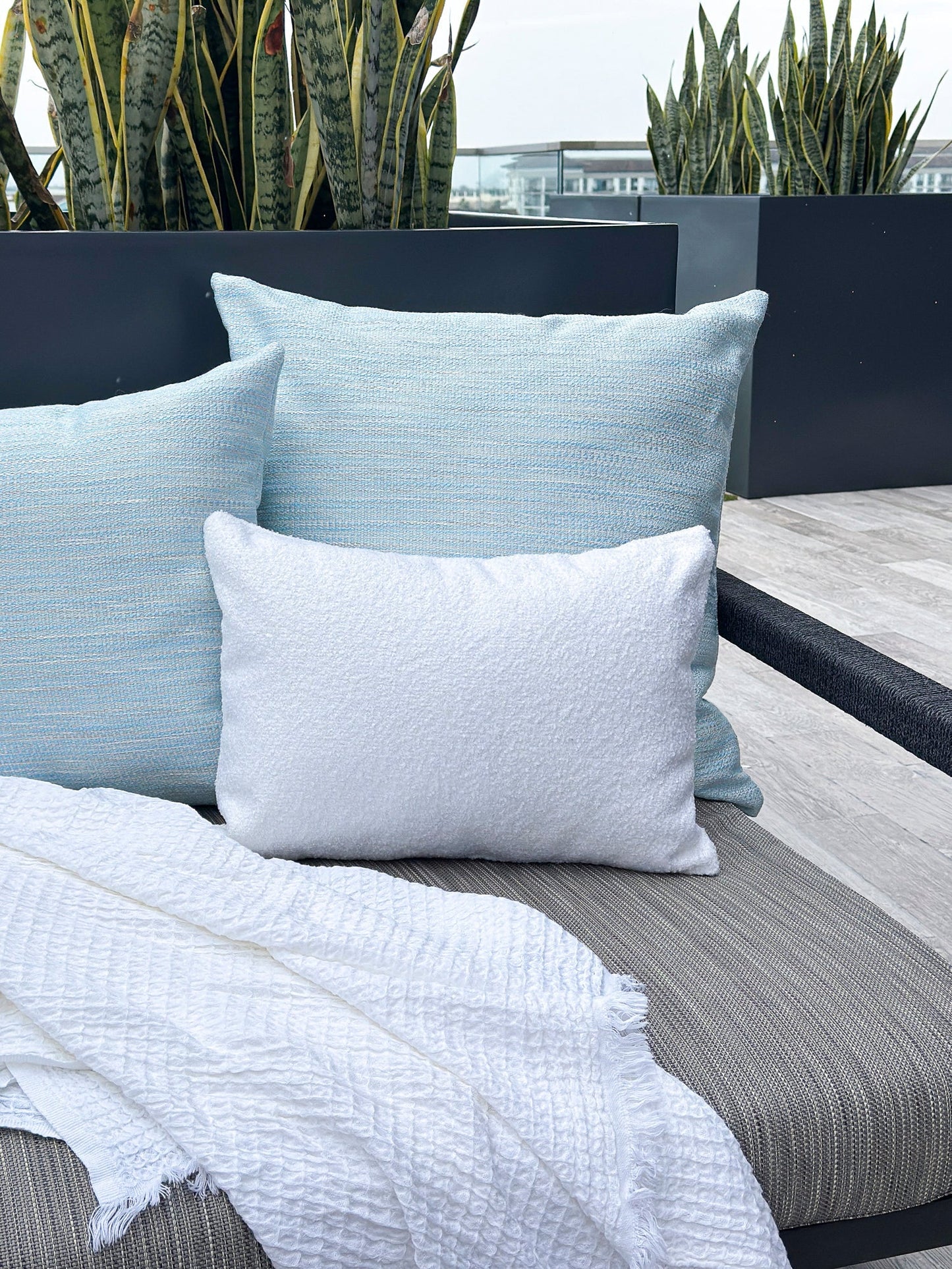 White Boucle Indoor Outdoor Collection - Pillows, Placemats, Table Runners with PureAir Tech