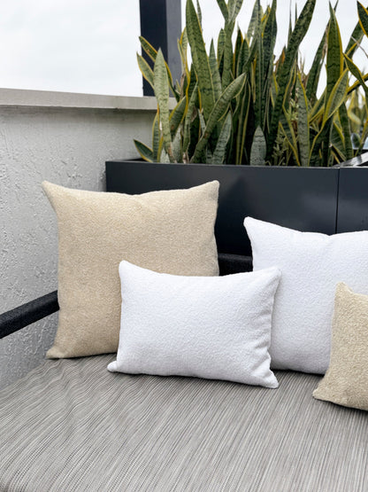 White Boucle Indoor Outdoor Collection - Pillows, Placemats, Table Runners with PureAir Tech