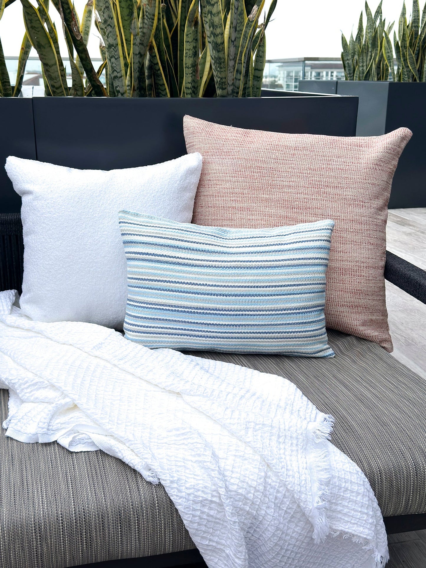 White Boucle Indoor Outdoor Collection - Pillows, Placemats, Table Runners with PureAir Tech