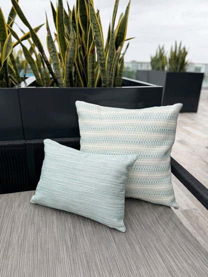 Bay View Aqua Indoor Outdoor Table Runner, Placemats, and Pillows Collection