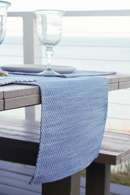 Deep Sea Blue Indoor Outdoor Pillows, Floor Pillow, Placemat & Table Runner Collection