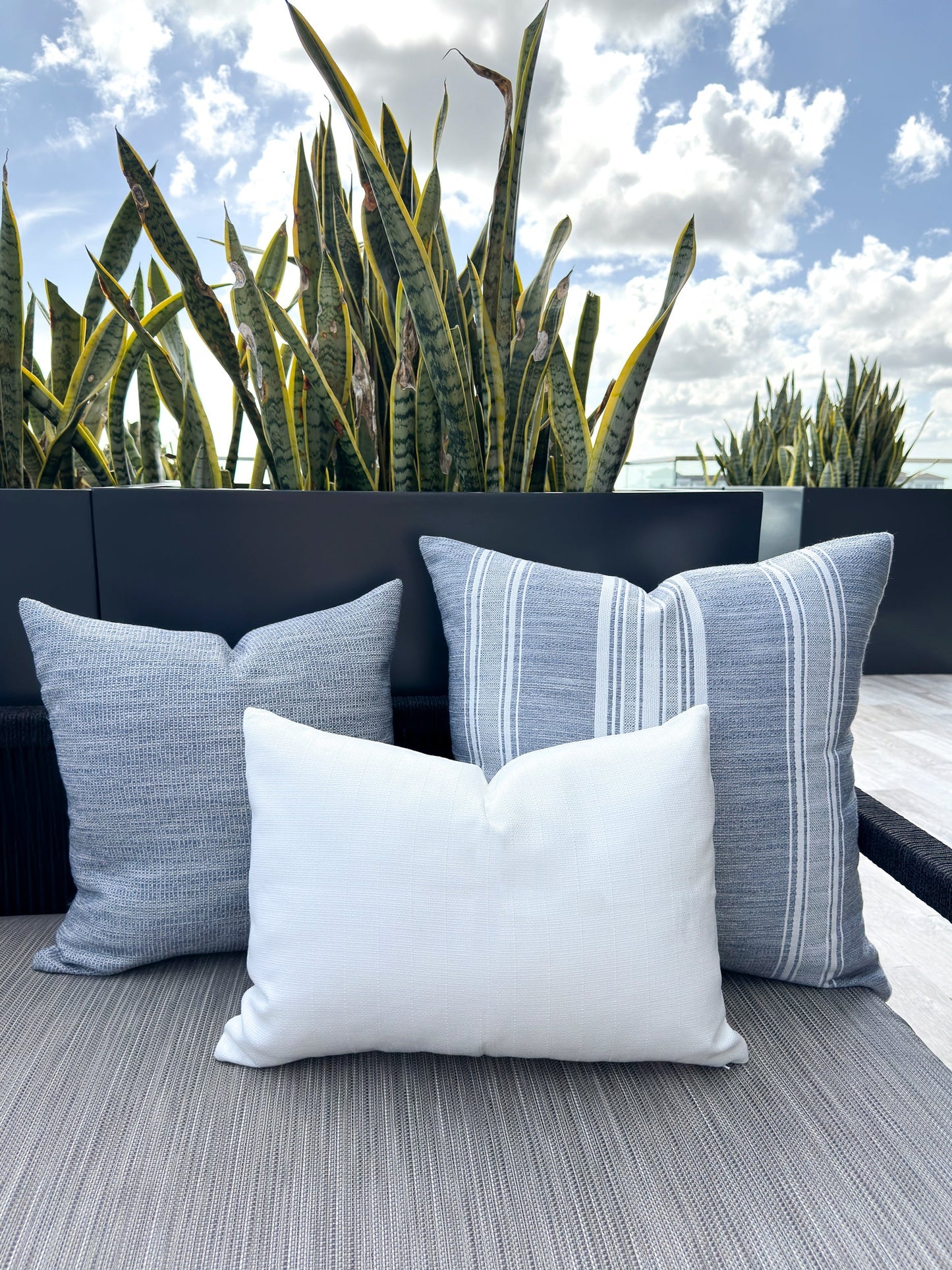 Beach Club Indigo Stripe Indoor Outdoor Pillow, Floor Pillow, Placemat, Table Runner Collection