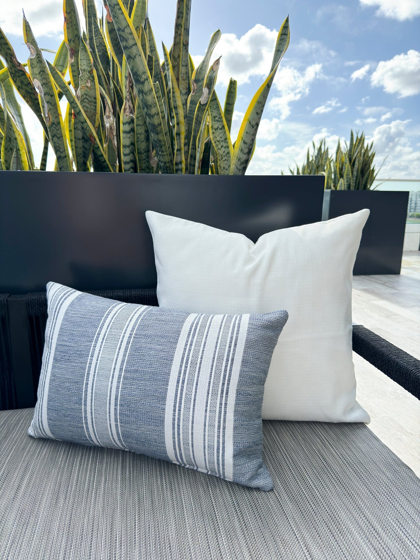 Beach Club Indigo Stripe Indoor Outdoor Pillow, Floor Pillow, Placemat, Table Runner Collection