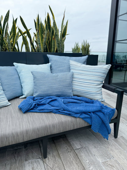 Blue Yacht Stripe Indoor Outdoor Table Runner, Placemats, and Pillows - PureAir Collection