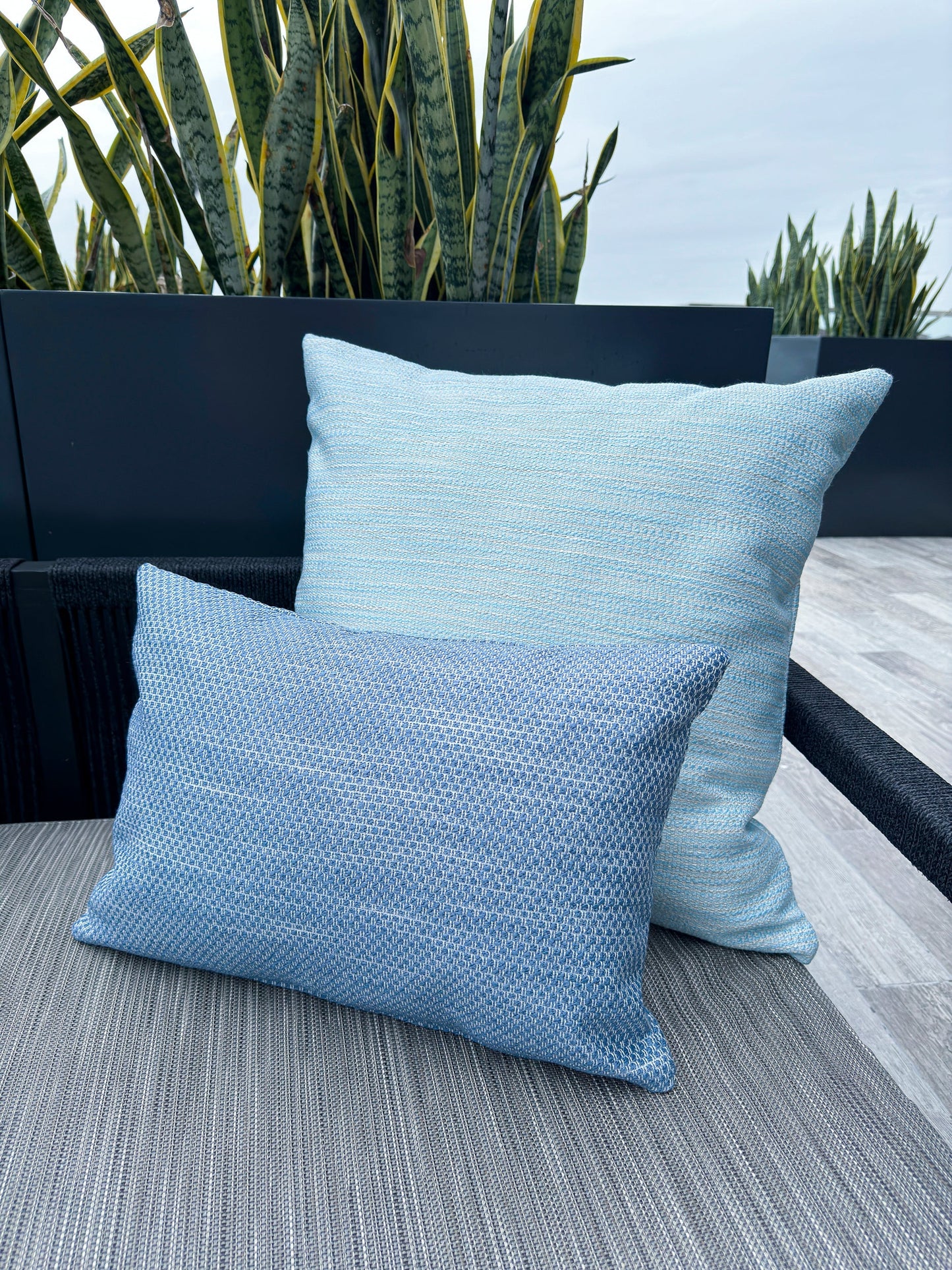 Deep Sea Blue Indoor Outdoor Pillows, Floor Pillow, Placemat & Table Runner Collection