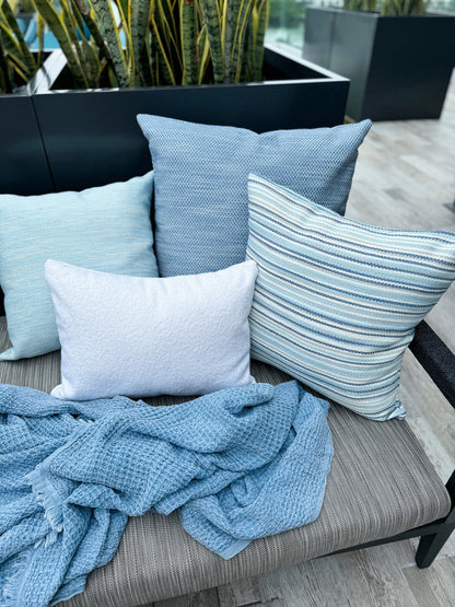 Deep Sea Blue Indoor Outdoor Pillows, Floor Pillow, Placemat & Table Runner Collection