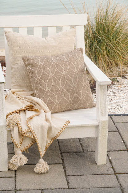 Natural Waves Beige Indoor Outdoor Table Runner, Placemat, Pillow & Floor Pillow Collection