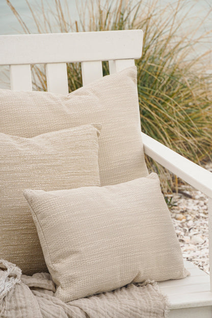 Natural Waves Beige Indoor Outdoor Table Runner, Placemat, Pillow & Floor Pillow Collection