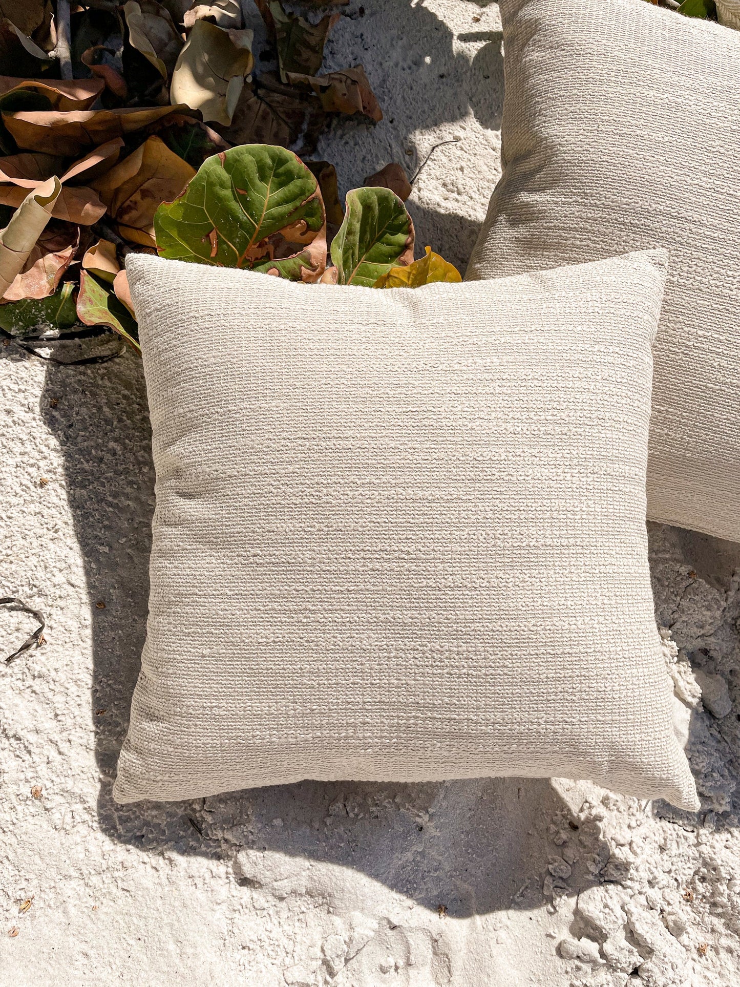 Natural Waves Beige Indoor Outdoor Table Runner, Placemat, Pillow & Floor Pillow Collection