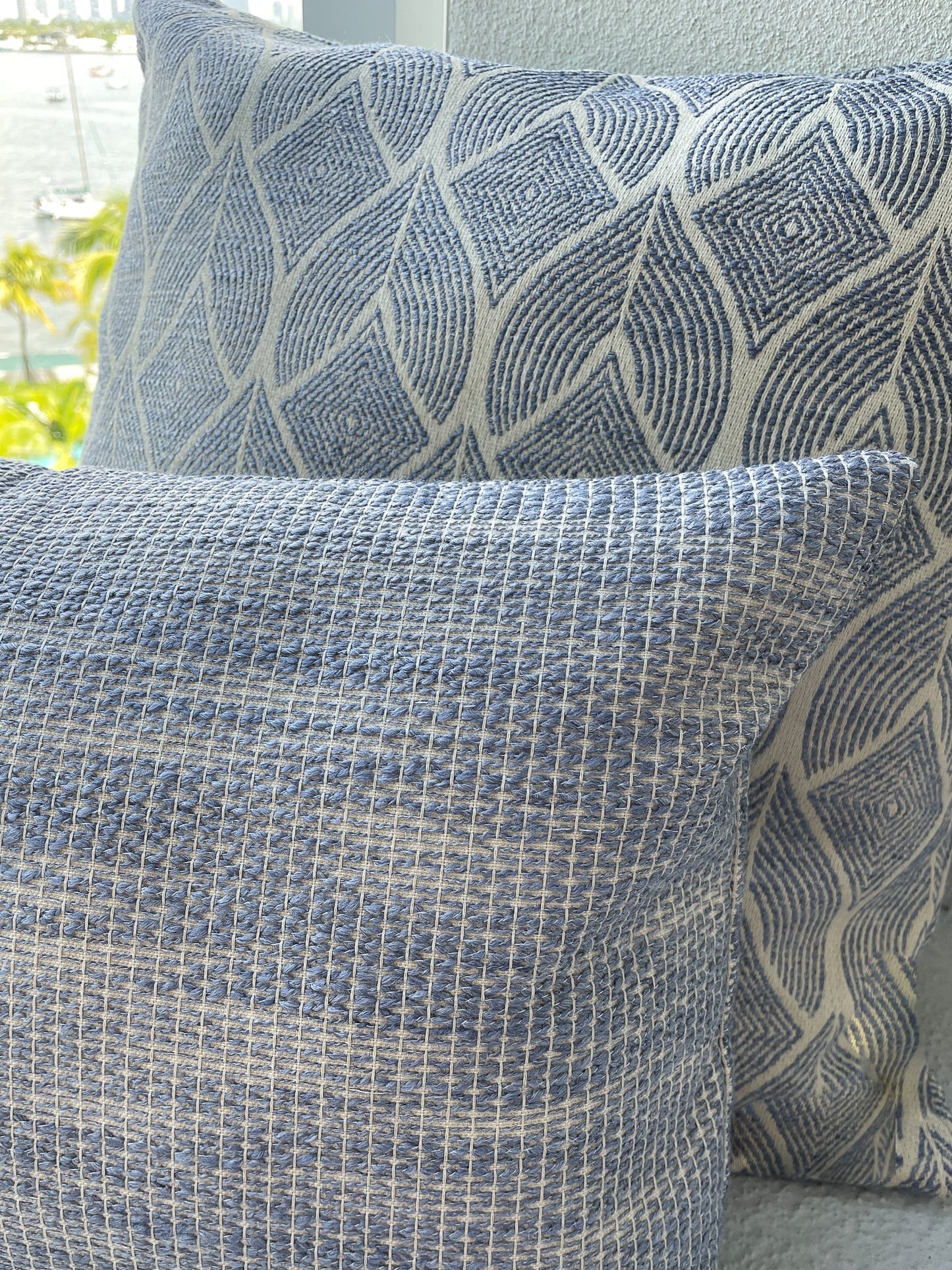 Natural Waves Indigo Indoor Outdoor Pillows, Placemats & Table Runner - PureAir Technology