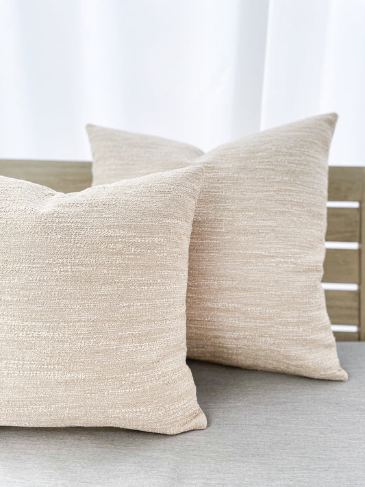 Dreamy Weave Beige Indoor Outdoor Pillows