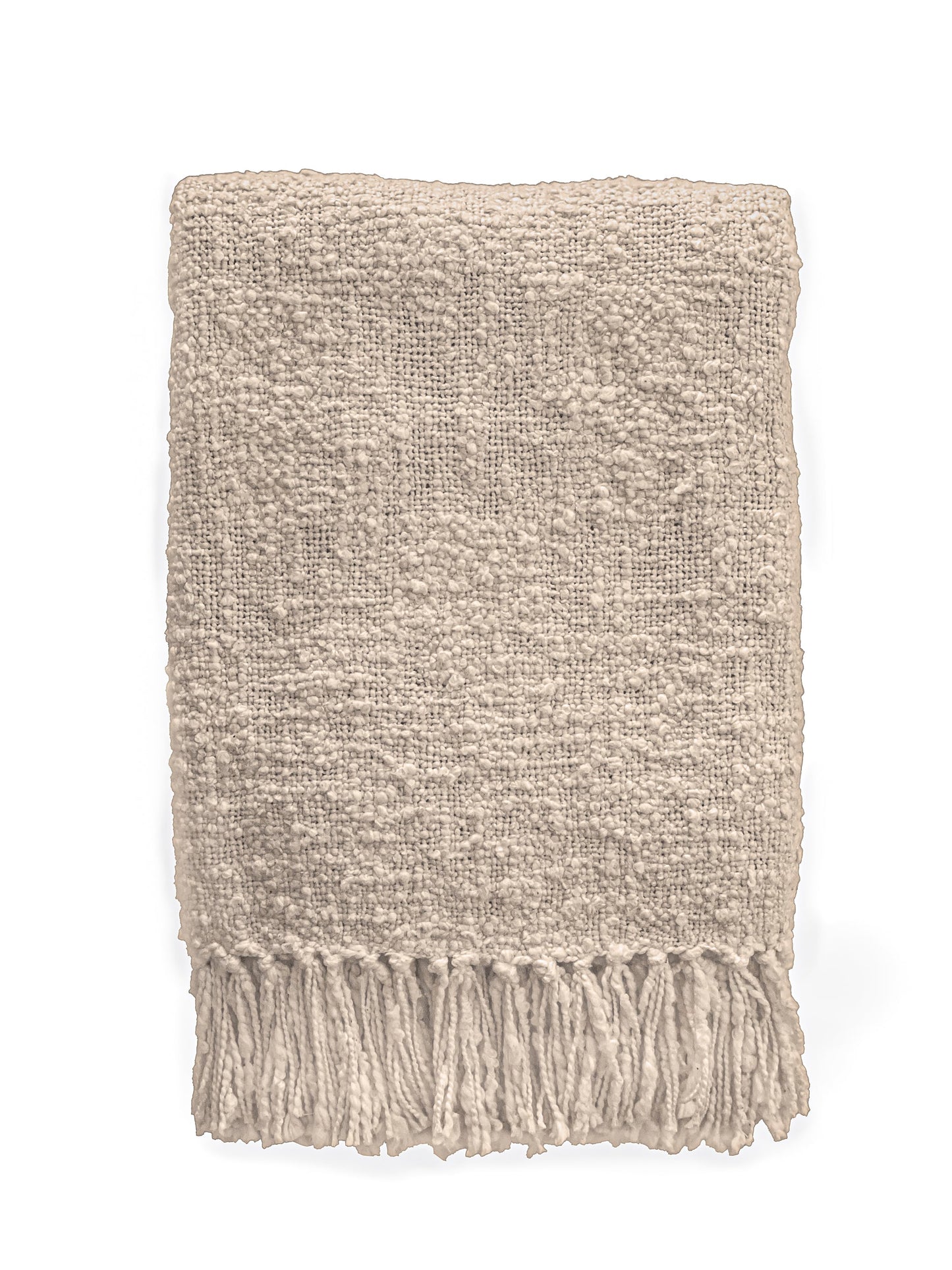 Cozy Cotton Beige Boucle Fringe Throw 50x70