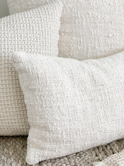 Cozy Cotton White Ivory Boucle Lumbar Pillow 14x20