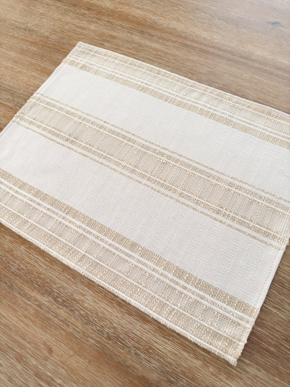 Beach Club Beige Stripe Indoor Outdoor Table Runner, Placemat, and Pillow Set