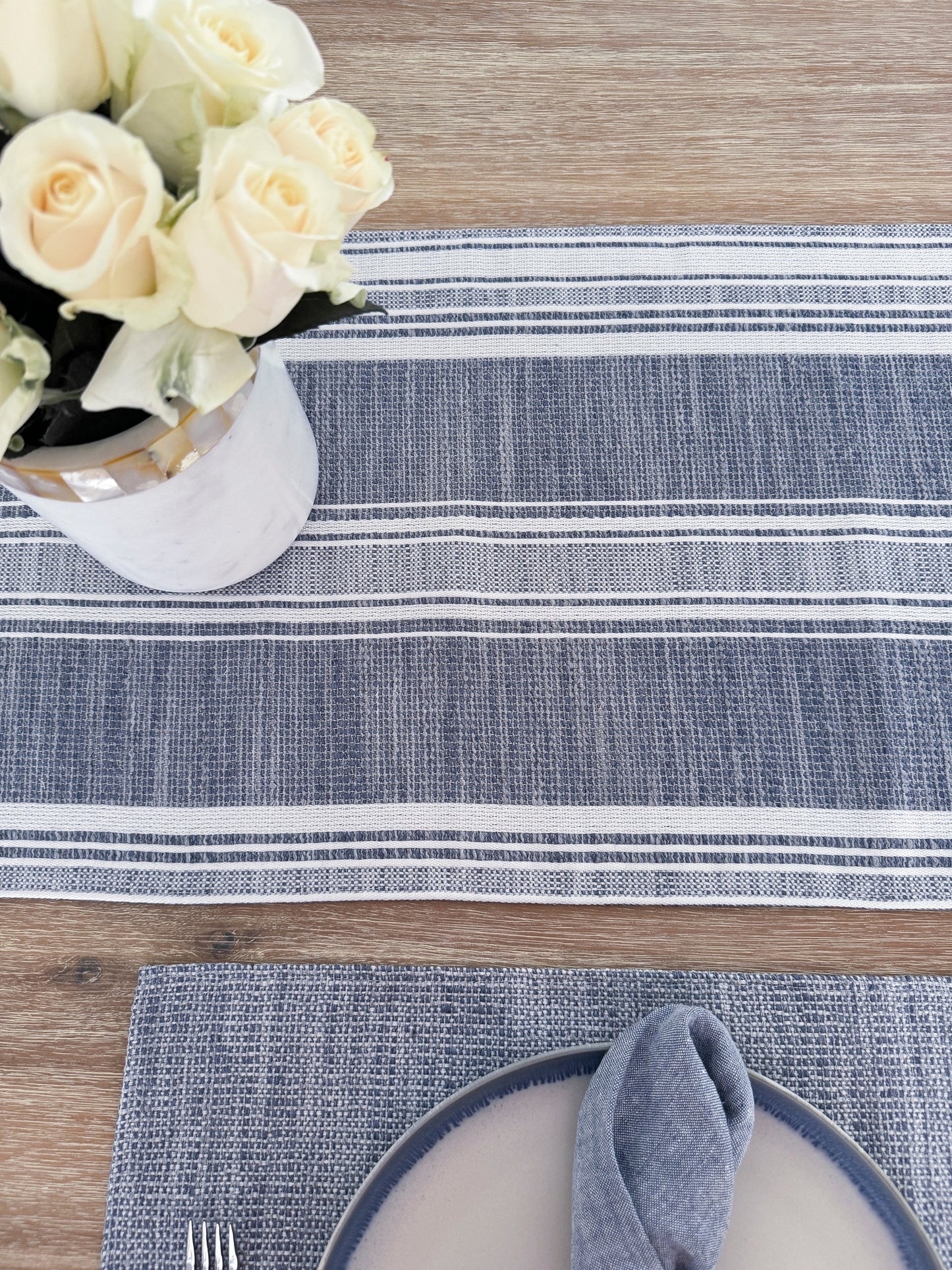 Beach Club Indigo Stripe Indoor Outdoor Pillow, Floor Pillow, Placemat, Table Runner Collection