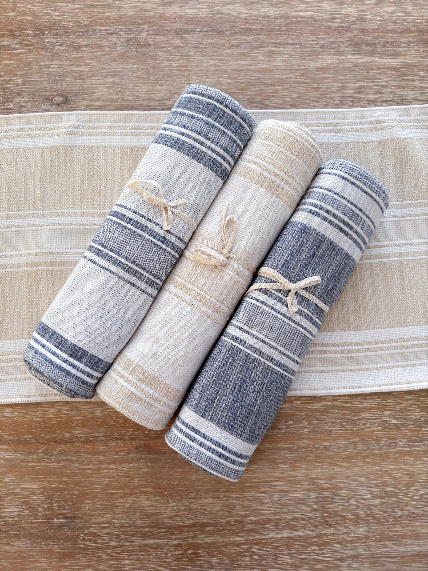 Beach Club Indigo Stripe Indoor Outdoor Pillow, Floor Pillow, Placemat, Table Runner Collection