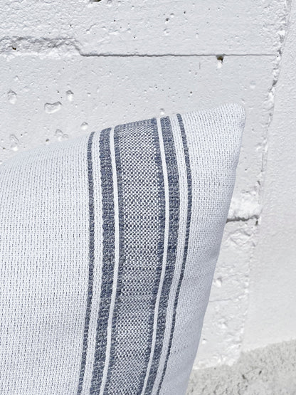 Beach Club White Stripe Blue Indoor Outdoor Cushion, Placemat, Table Runner Collection