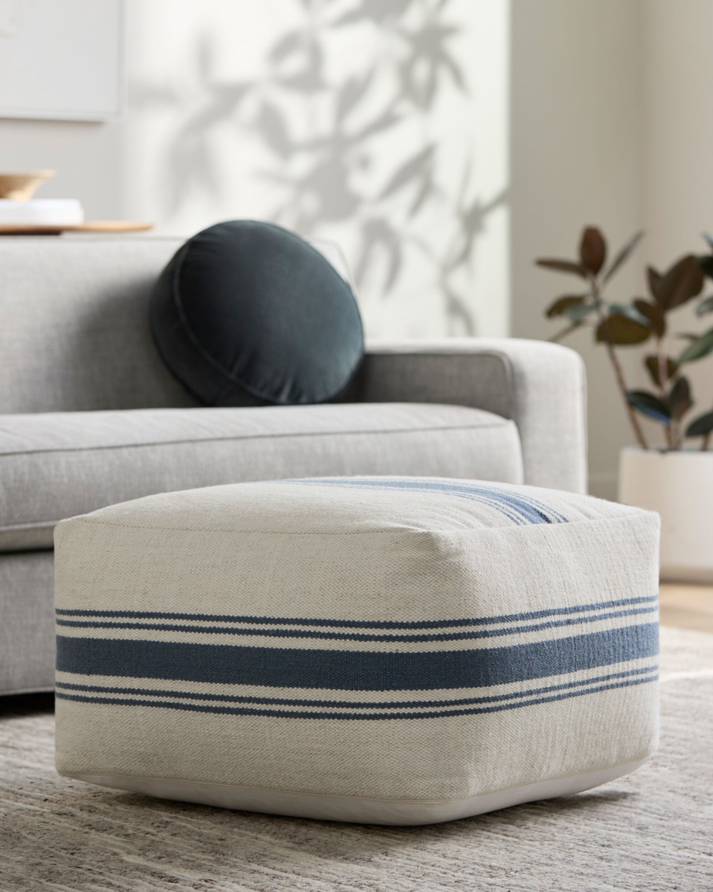 Waylon Blue Stripe Wool Blens Pouf