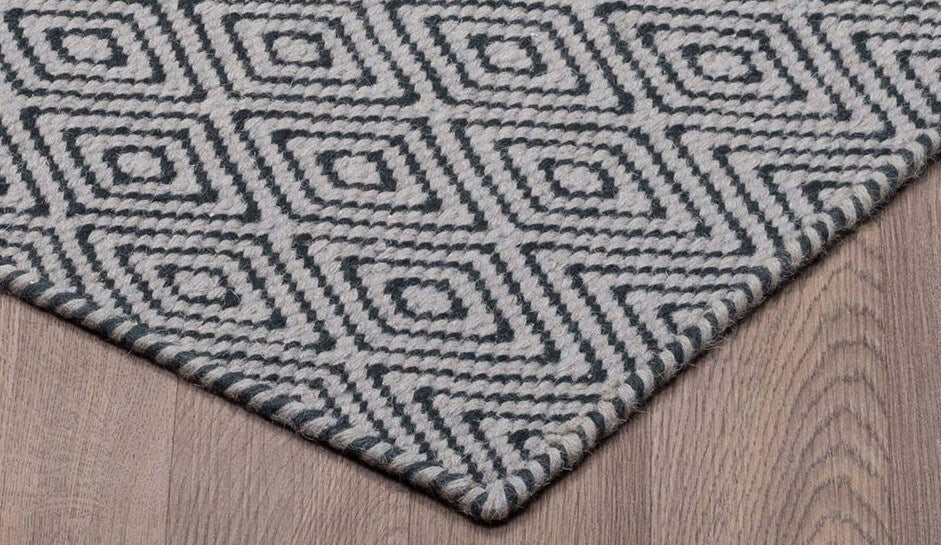 Chicago Flat Weave Reversible Wool Grey/Black Area Rug ANCHORED IN MUSKOKA