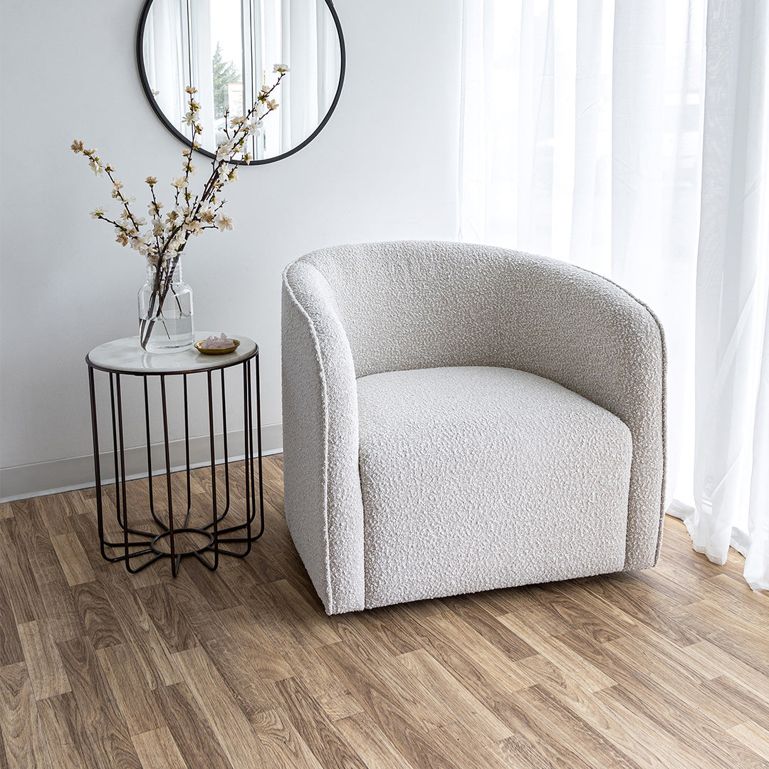 Evita Swivel Chair – Off White - Boucle