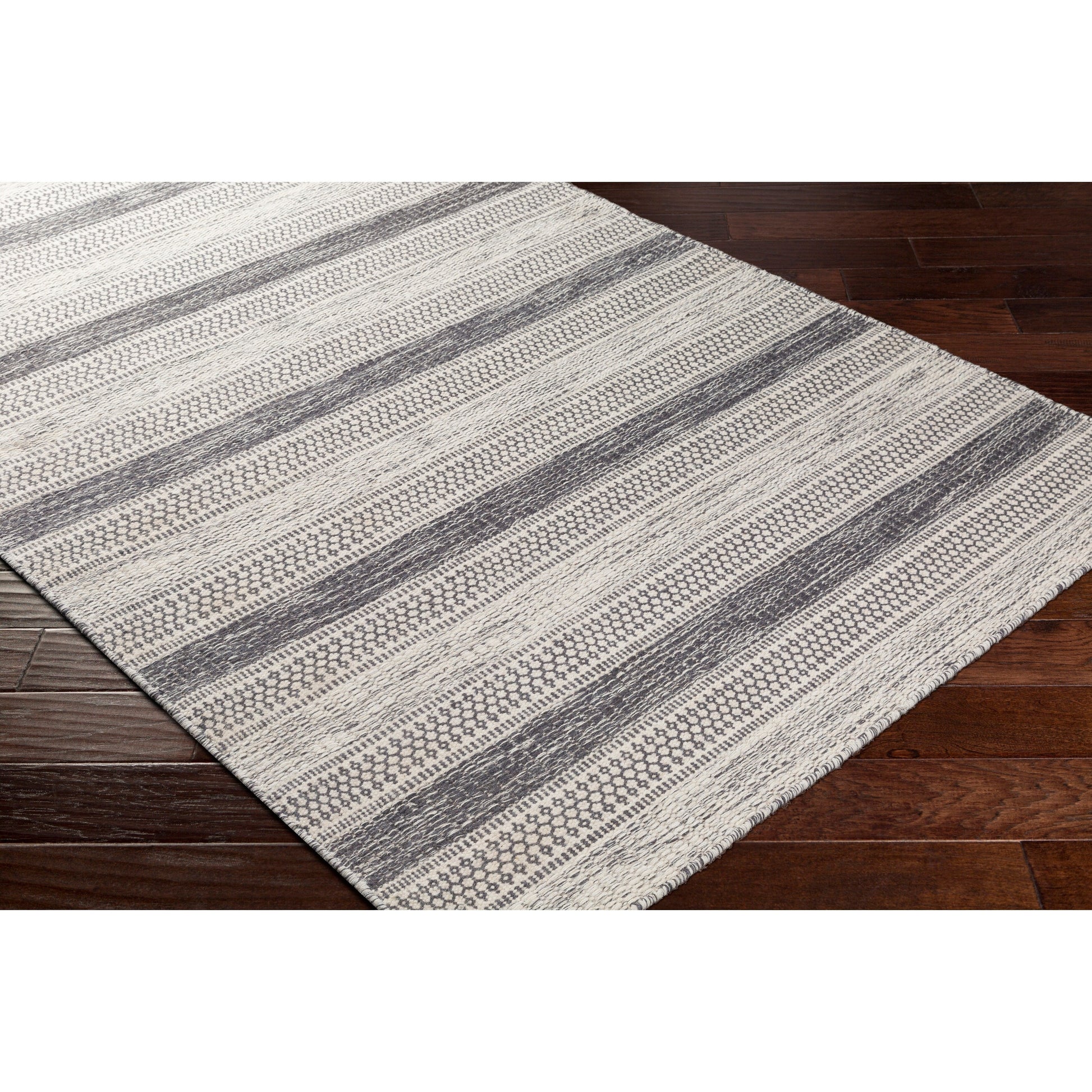 Grey Striped Wool Area Rug ANCHORED IN MUSKOKA