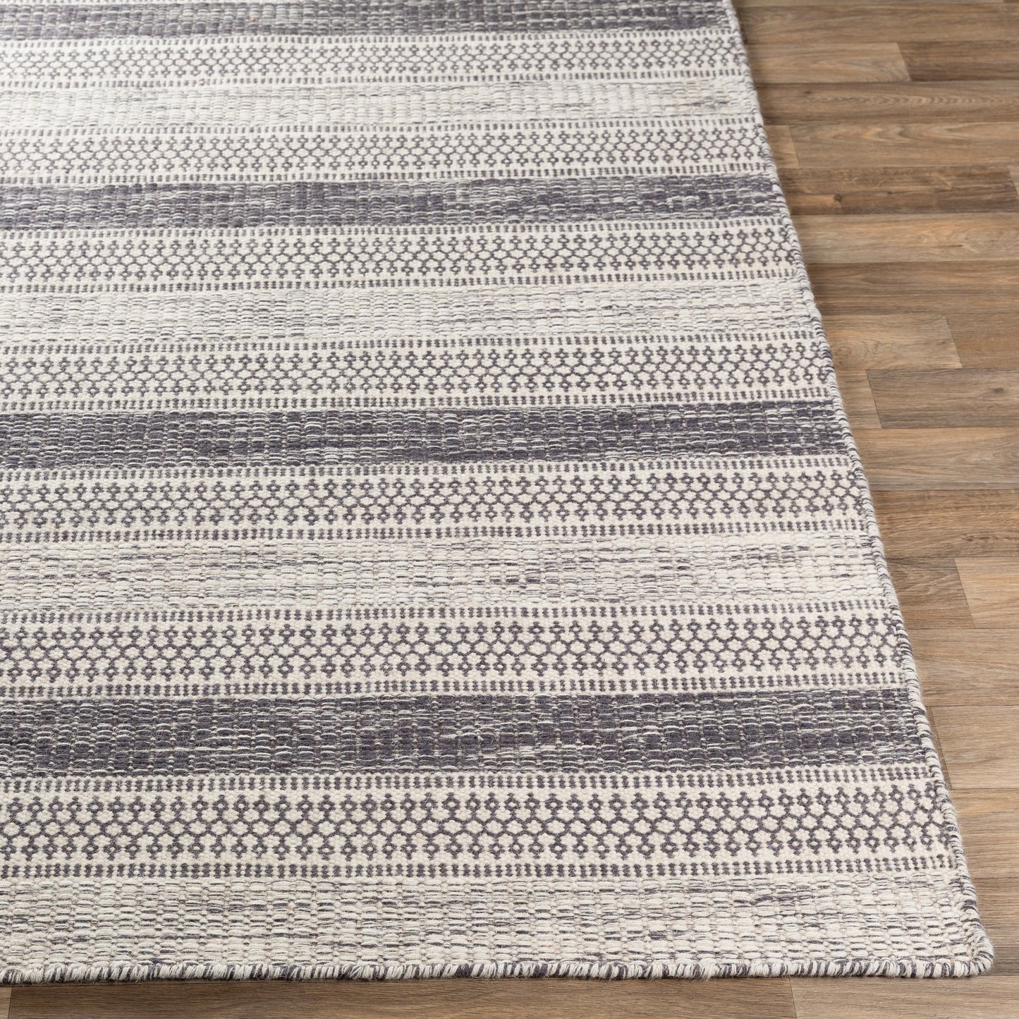 Grey Striped Wool Area Rug ANCHORED IN MUSKOKA