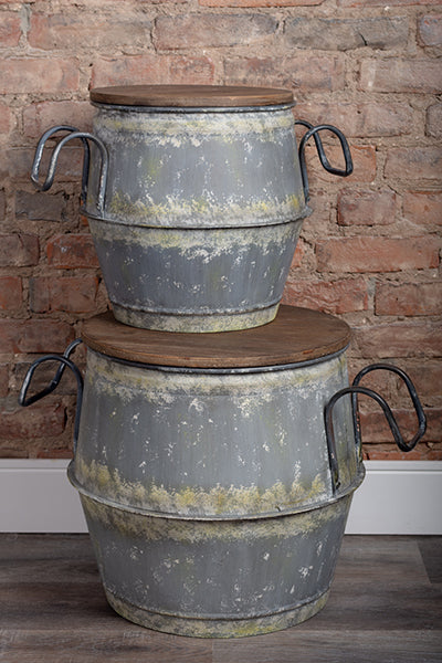 Metal Barrels With Lids, Set of 2 ANCHORED IN MUSKOKA